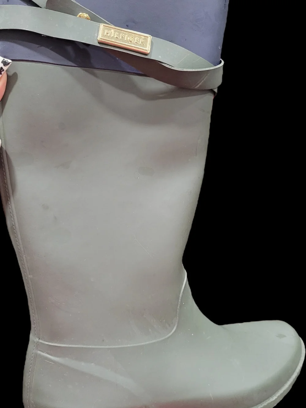 Tommy Hilfiger Gray Knee-High Women's Rain Boots with Branded Accent